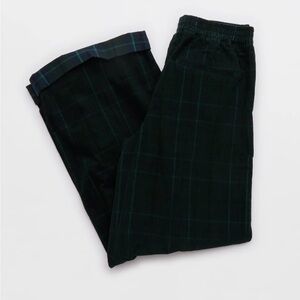 Aerie Dark Green & Navy Plaid Wide Leg Corduroy Pants